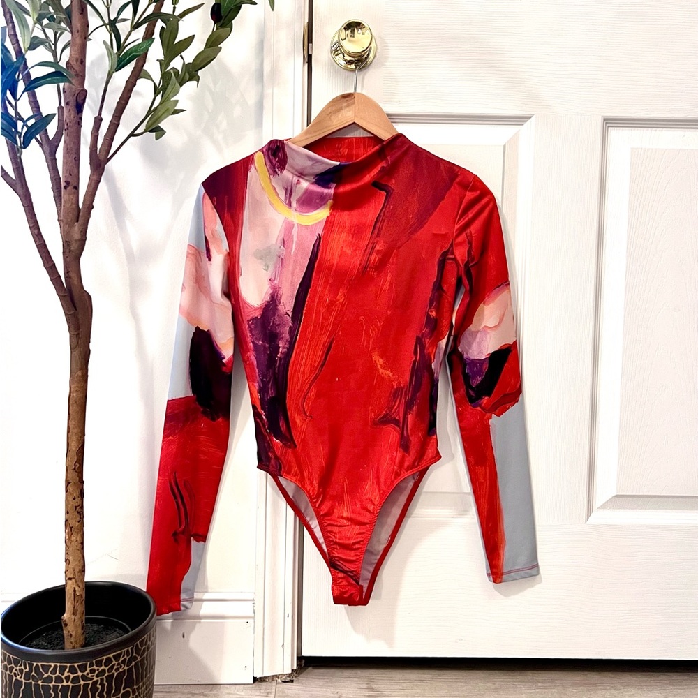 Zara Red Print Long Sleeve Bodysuit